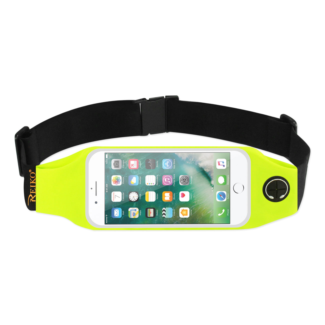 REIKO RUNNING SPORT BELT FOR 5.5 INCHES DEVICE WITH TWO POCKETS AND LED IN GREEN (5.5x5.5 INCHES)(SWB05-UNI55GR)